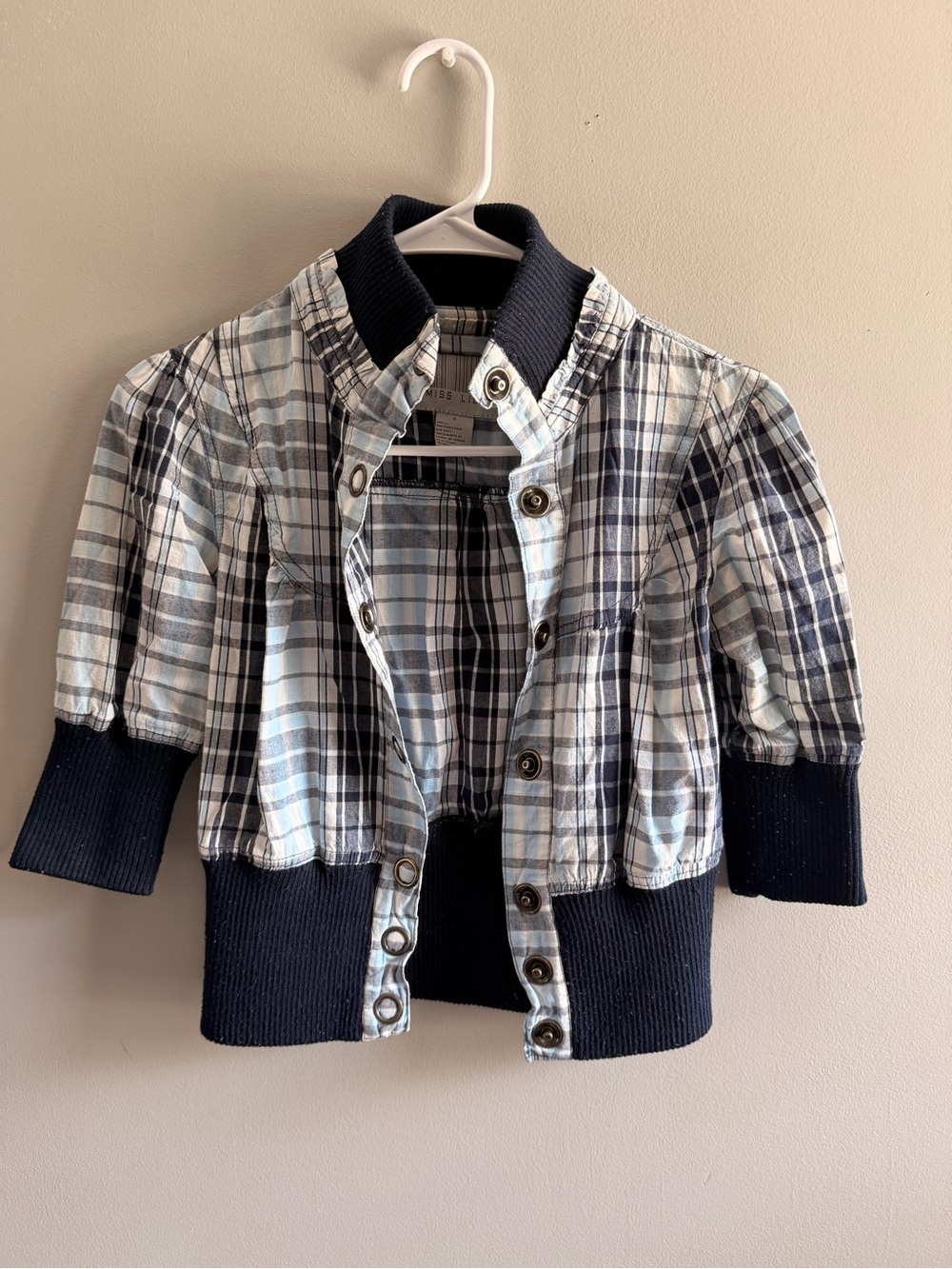 Miss Lili Navy & Light Blue Plaid Button-Down Top
